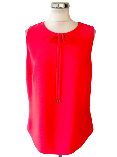 TED BAKER HADIAA BRIGHT CORAL BOW TRIM SLEEVELESS TUNIC TOP SIZE 4 UK 14