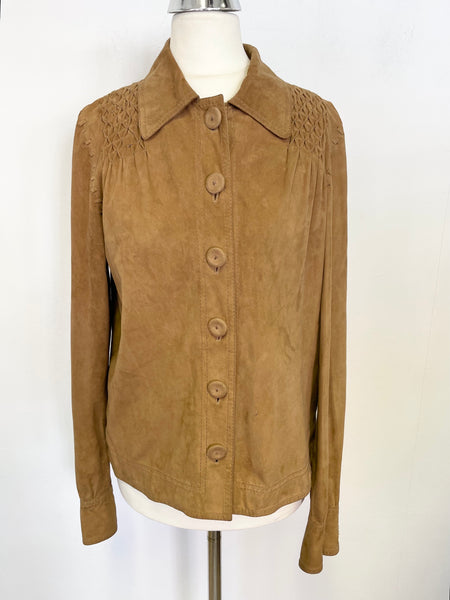 MULBERRY TAN SUEDE BUTTON FRONT SHIRT SIZE 10