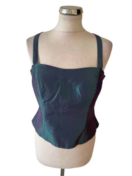 BRAND NEW DUSK TWO TONE TAFFETA GREEN & PURPLE BONED STRAP OCCASION TOP SIZE 12
