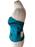 BRAND NEW  DUSK TURQUOISE & BLACK PRINT SILK STRAPLESS BUSTIER TOP SIZE 12