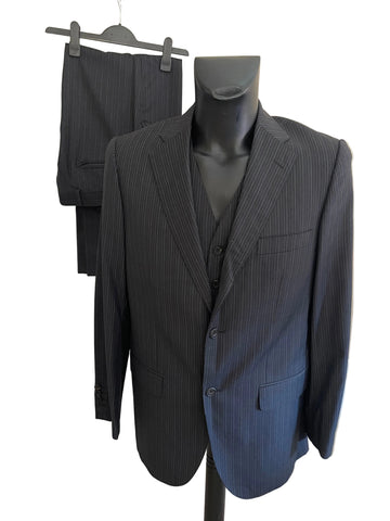 AQUASCUTUM 100% WOOL NAVY BLUE PINSTRIPE 3 PIECE SUIT SIZE 40R