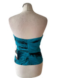 BRAND NEW  DUSK TURQUOISE & BLACK PRINT SILK STRAPLESS BUSTIER TOP SIZE 12
