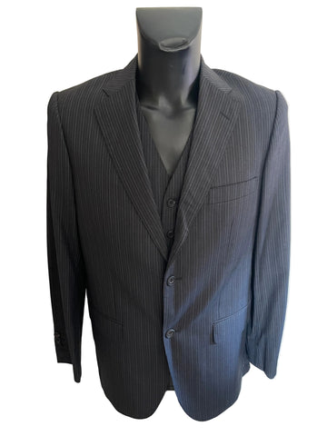 AQUASCUTUM 100% WOOL NAVY BLUE PINSTRIPE 3 PIECE SUIT SIZE 40R