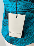 BRAND NEW  DUSK TURQUOISE & BLACK PRINT SILK STRAPLESS BUSTIER TOP SIZE 12