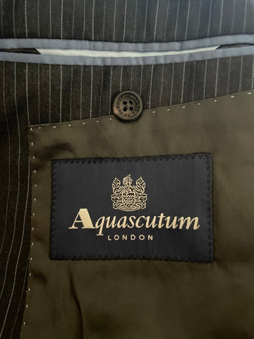 AQUASCUTUM 100% WOOL NAVY BLUE PINSTRIPE 3 PIECE SUIT SIZE 40R