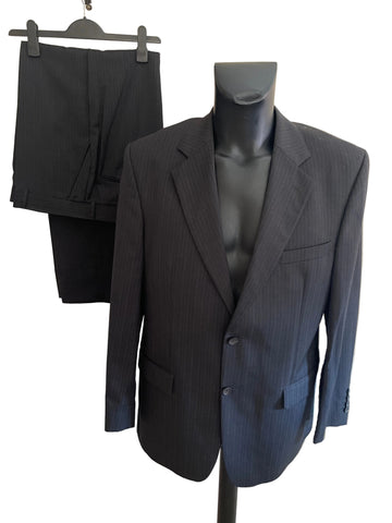 JAEGER 100% WOOL CHARCOAL PINSTRIPE TAILORED SUIT SIZE 42R/36W