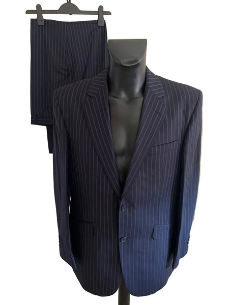 JAEGER 100% WOOL NAVY BLUE FINE STRIPE TAILORED SUIT  SIZE 42R/36W