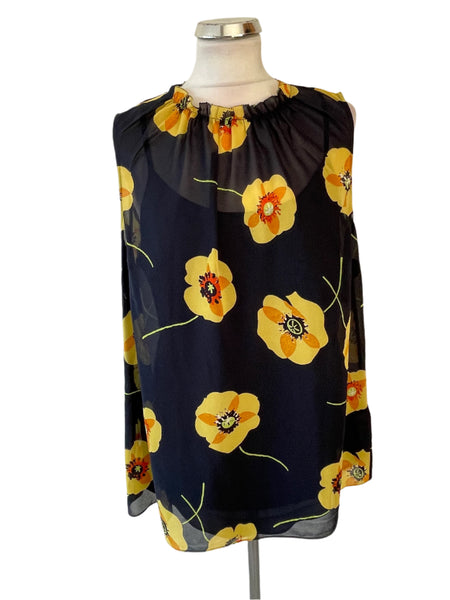 BRAND NEW  HOBBS FAYE NAVY & YELLOW FLORAL PRINT SLEEVELESS TOP SIZE 14