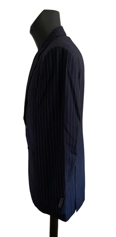 JAEGER 100% WOOL NAVY BLUE FINE STRIPE TAILORED SUIT  SIZE 42R/36W