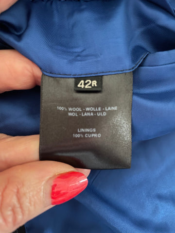 JAEGER 100% WOOL NAVY BLUE FINE STRIPE TAILORED SUIT  SIZE 42R/36W