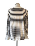 MINT VELVET 100% COTTON BLACK & WHITE STRIPED FRILLED CUFF LONG SLEEVE TOP SIZE L