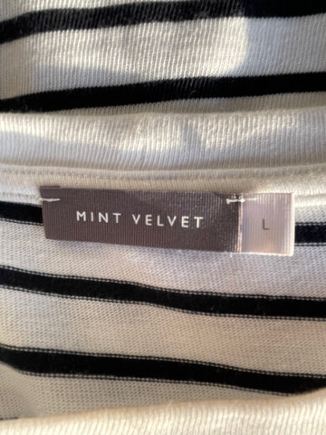 MINT VELVET 100% COTTON BLACK & WHITE STRIPED FRILLED CUFF LONG SLEEVE TOP SIZE L