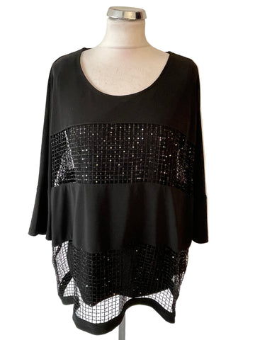 JOSEPH RIBKOFF BLACK SEQUIN EMBELLISHED MESH TRIM TOP SIZE 14