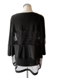 JOSEPH RIBKOFF BLACK SEQUIN EMBELLISHED MESH TRIM TOP SIZE 14