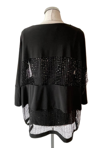 JOSEPH RIBKOFF BLACK SEQUIN EMBELLISHED MESH TRIM TOP SIZE 14