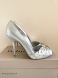DUNE SILVER LEATHER PEEPTOE HEELS SIZE 7.5/41