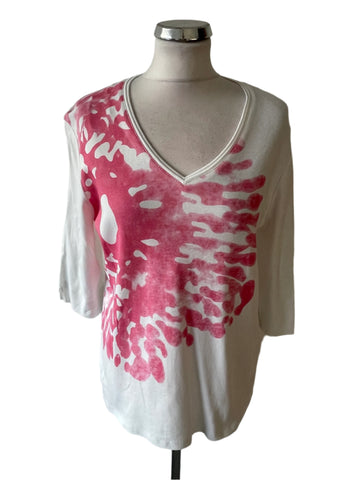 BRAND NEW MARBLE WHITE & PINK 3/4 SLEEVED TOP SIZE 3 UK L