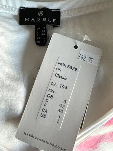 BRAND NEW MARBLE WHITE & PINK 3/4 SLEEVED TOP SIZE 3 UK L
