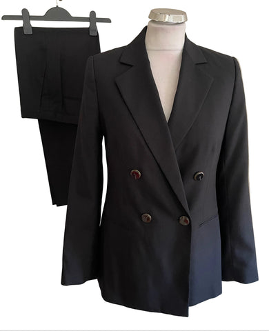 REISS ANNIKA BLACK DOUBLE BREASTED TAPERED LEG TROUSERS SUIT SIZE 8/10