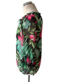 GERRY WEBER GREEN & PINK FLORAL PRINT 3/4 SLEEVED TOP  SIZE 14