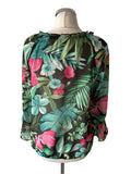 GERRY WEBER GREEN & PINK FLORAL PRINT 3/4 SLEEVED TOP  SIZE 14