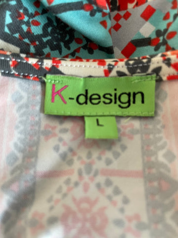 K-DESIGN MULTI COLOURED BEAD & SEQUIN TRIMMED 3/4 SLEEVED TOP SIZE L