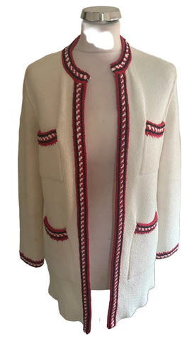SANDRO WHITE WITH RED & BLACK TRIM EDGE TO EDGE JACKET  SIZE S