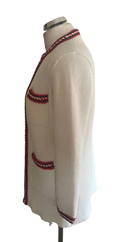 SANDRO WHITE WITH RED & BLACK TRIM EDGE TO EDGE JACKET  SIZE S