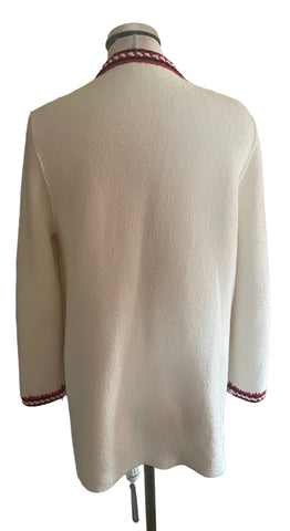 SANDRO WHITE WITH RED & BLACK TRIM EDGE TO EDGE JACKET  SIZE S