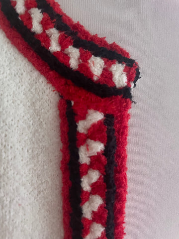 SANDRO WHITE WITH RED & BLACK TRIM EDGE TO EDGE JACKET  SIZE S