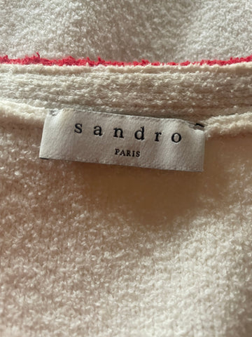 SANDRO WHITE WITH RED & BLACK TRIM EDGE TO EDGE JACKET  SIZE S