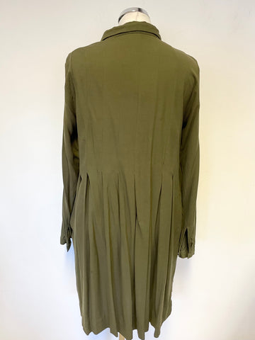 COS OLIVE GREEN COLLARED BUTTON FRONT LONG SLEEVED SHIRT DRESS SIZE 12