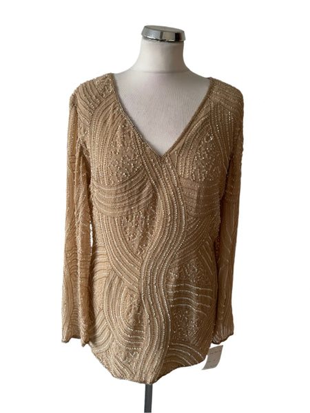BRAND NEW FRANK USHER AUTUMN GLOW SEQUIN & BEADED TUNIC TOP SIZE 12