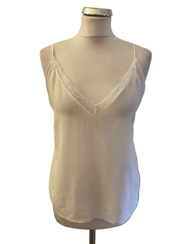 ANINE BING 100% SILK WHITE LACE TRIMMED CAMISOLE TOP SIZE S