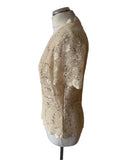 JACQUES VERT CREAM & GOLD SEQUIN TRIM LACE SHORT SLEEVED TOP SIZE 10