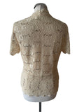 JACQUES VERT CREAM & GOLD SEQUIN TRIM LACE SHORT SLEEVED TOP SIZE 10
