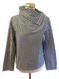 ARKET COTTON BLUE & WHITE STRIPED FOLD COLLAR LONG SLEEVED BLOUSE SIZE 34 UK 8/10