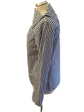 ARKET COTTON BLUE & WHITE STRIPED FOLD COLLAR LONG SLEEVED BLOUSE SIZE 34 UK 8/10
