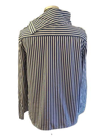 ARKET COTTON BLUE & WHITE STRIPED FOLD COLLAR LONG SLEEVED BLOUSE SIZE 34 UK 8/10