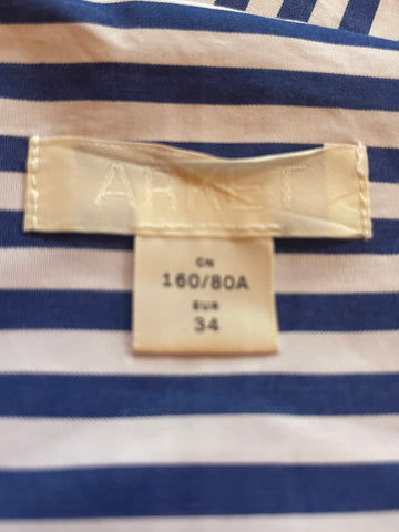 ARKET COTTON BLUE & WHITE STRIPED FOLD COLLAR LONG SLEEVED BLOUSE SIZE 34 UK 8/10