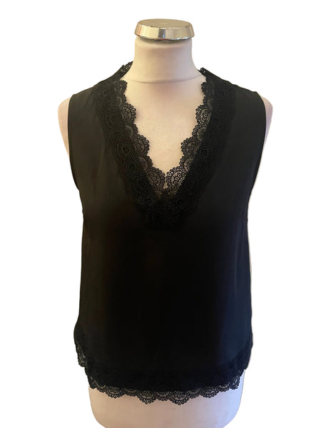 TED BAKER MALLINA BLACK LACE TRIMMED SLEEVELESS TOP SIZE 1 UK 8/10