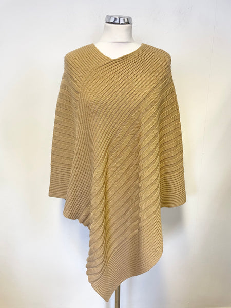 OLSEN CAMEL MERINO WOOL BLEND RIB KNIT PONCHO ONE SIZE