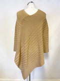 OLSEN CAMEL MERINO WOOL BLEND RIB KNIT PONCHO ONE SIZE