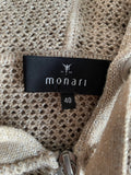MONARI BEIGE/GOLD METALLIC HOODED ZIP UP LONG CARDIGAN SIZE 14