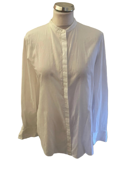 HUGO BOSS WHITE COTTON MIX COLLARLESS SHIRT SIZE 8