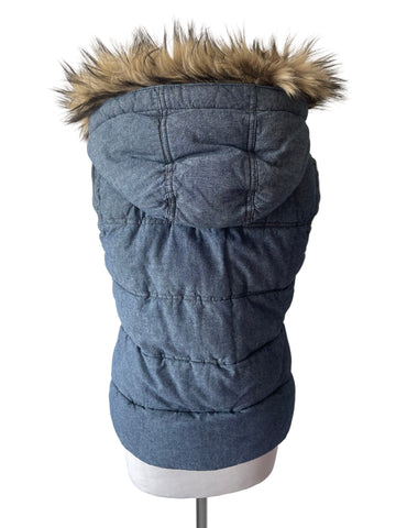 JACK WILLS DENIM BLUE QUILTED HOODED GILET/ BODYWARMER SIZE 10