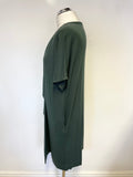 COS BOTTLE GREEN DRAPED FRONT SHORT SLEEVE STRETCH JERSEY DRESS SIZE S