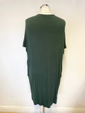 COS BOTTLE GREEN DRAPED FRONT SHORT SLEEVE STRETCH JERSEY DRESS SIZE S