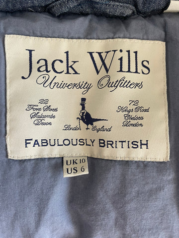 JACK WILLS DENIM BLUE QUILTED HOODED GILET/ BODYWARMER SIZE 10