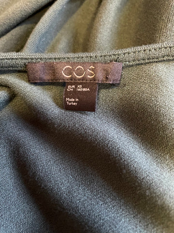 COS BOTTLE GREEN DRAPED FRONT SHORT SLEEVE STRETCH JERSEY DRESS SIZE S